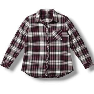 Well Worn women's Plaid Button Front Shirt Burgundy White Women’s Large